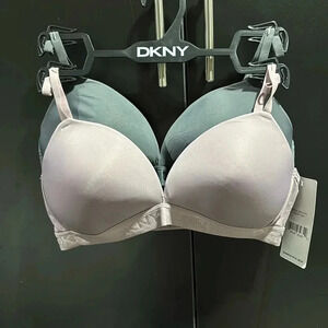 DKNY Wire Free Adjustable straps, lightly padded, 2 Pack bras. lavender & gray